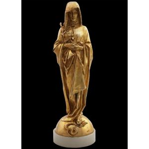 Emmanuel Fremiet; Paris, 1824 – Paris, 1910; Madonna Of The Lily; Gilt Bronze