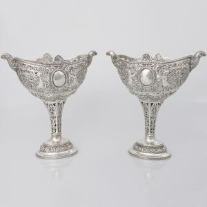 A German Pair Of Silver Openwork, Embossed And Chiseled Cups, Hanau, Late 19th Century