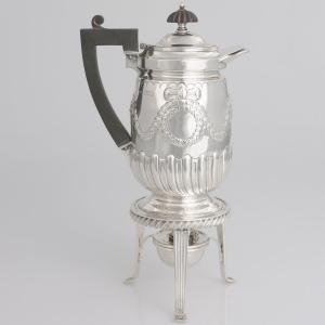 A Victorian Sterling Silver Coffee Pot On Burner Stand; Hawksworth, Eyre & Co Ltd; London, 1898