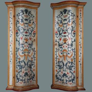 A North Italian Pair Of Carved And Lacquered Wood Cabinets, Venice, Mid-18th Century