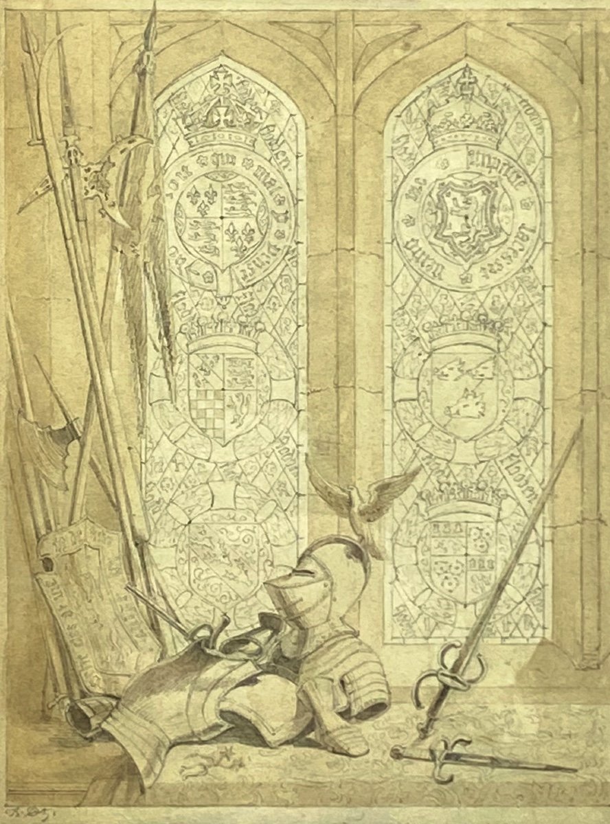 Adrien Dauzats (1804-1868) - Armes Et Armures Devant Des Vitraux , 1851