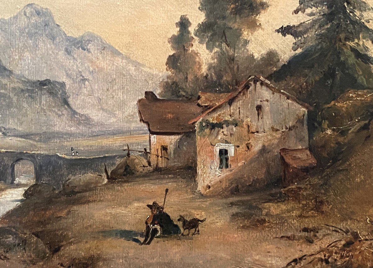 Emile LOUBON (1809-1863) Vision d'un passage des Alpes Huile sur toile signée en bas à gauche-photo-2