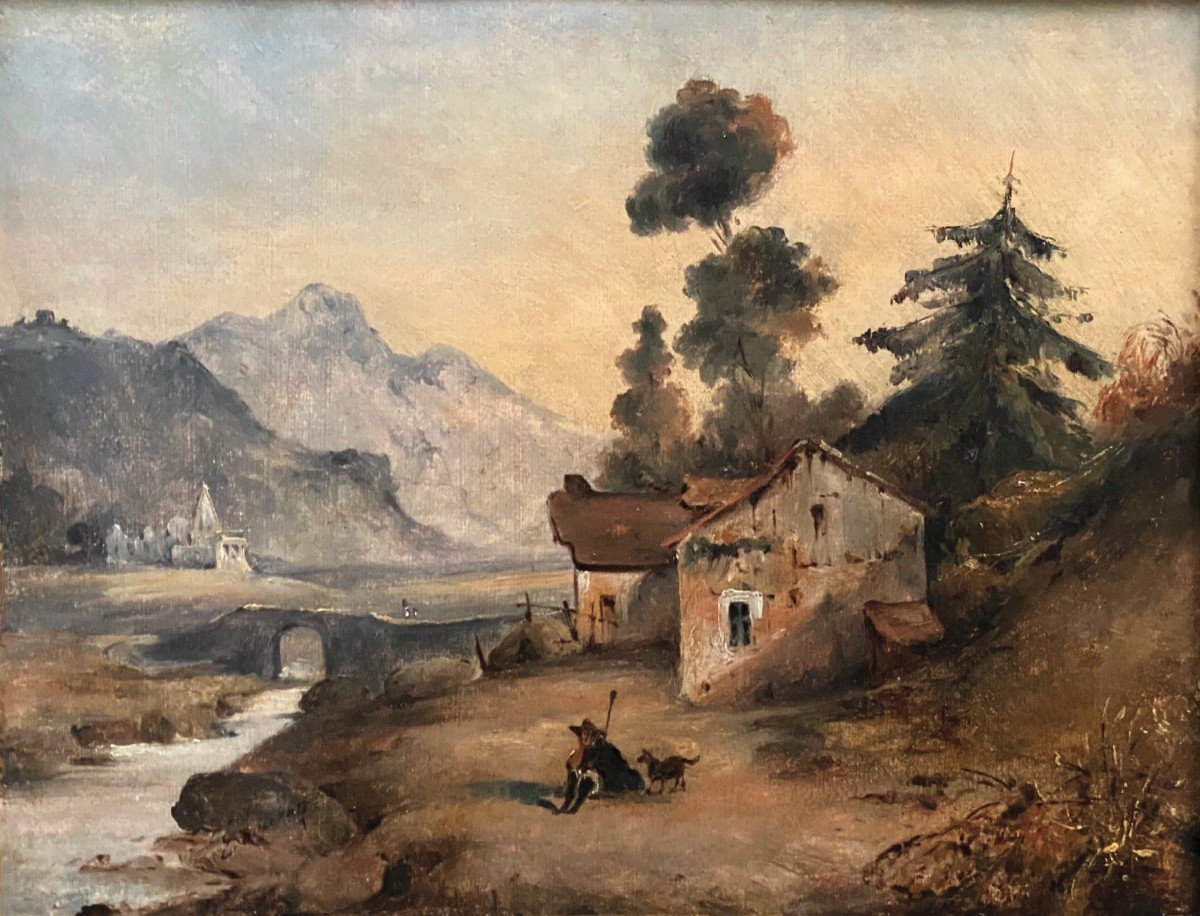 Emile LOUBON (1809-1863) Vision d'un passage des Alpes Huile sur toile signée en bas à gauche