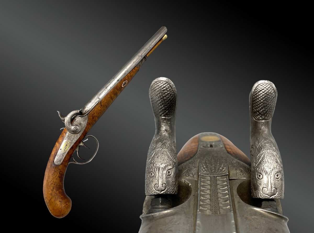 Double Percussion Pistol, Signed Peyret In Lyon - France - 19th Century