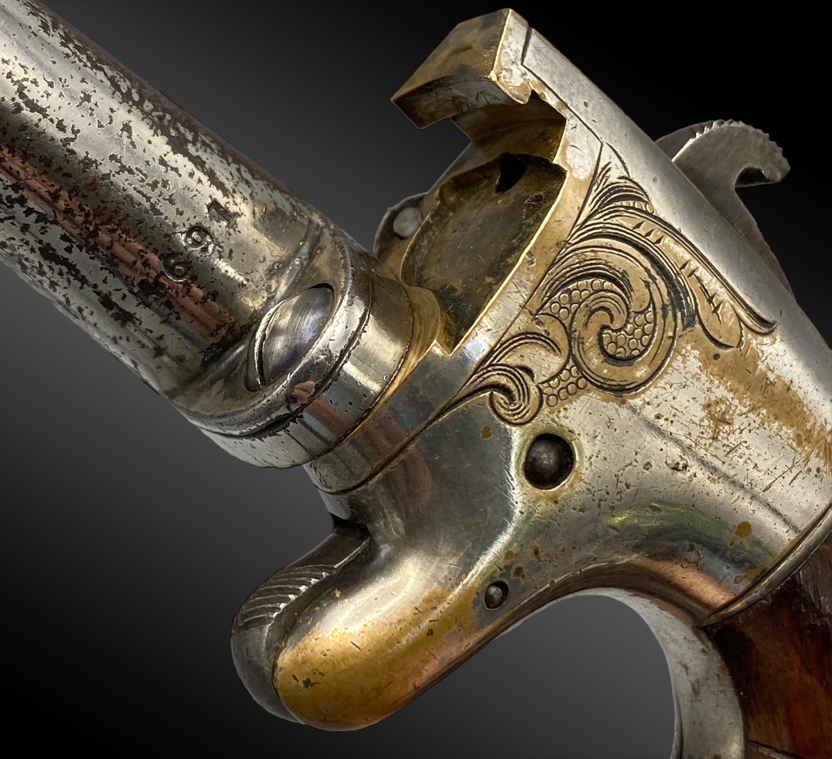 Pistolet Derringer, National Arms N°2, Gravé D’usine, Argent.    Etats-unis à Partir De 1870-photo-1