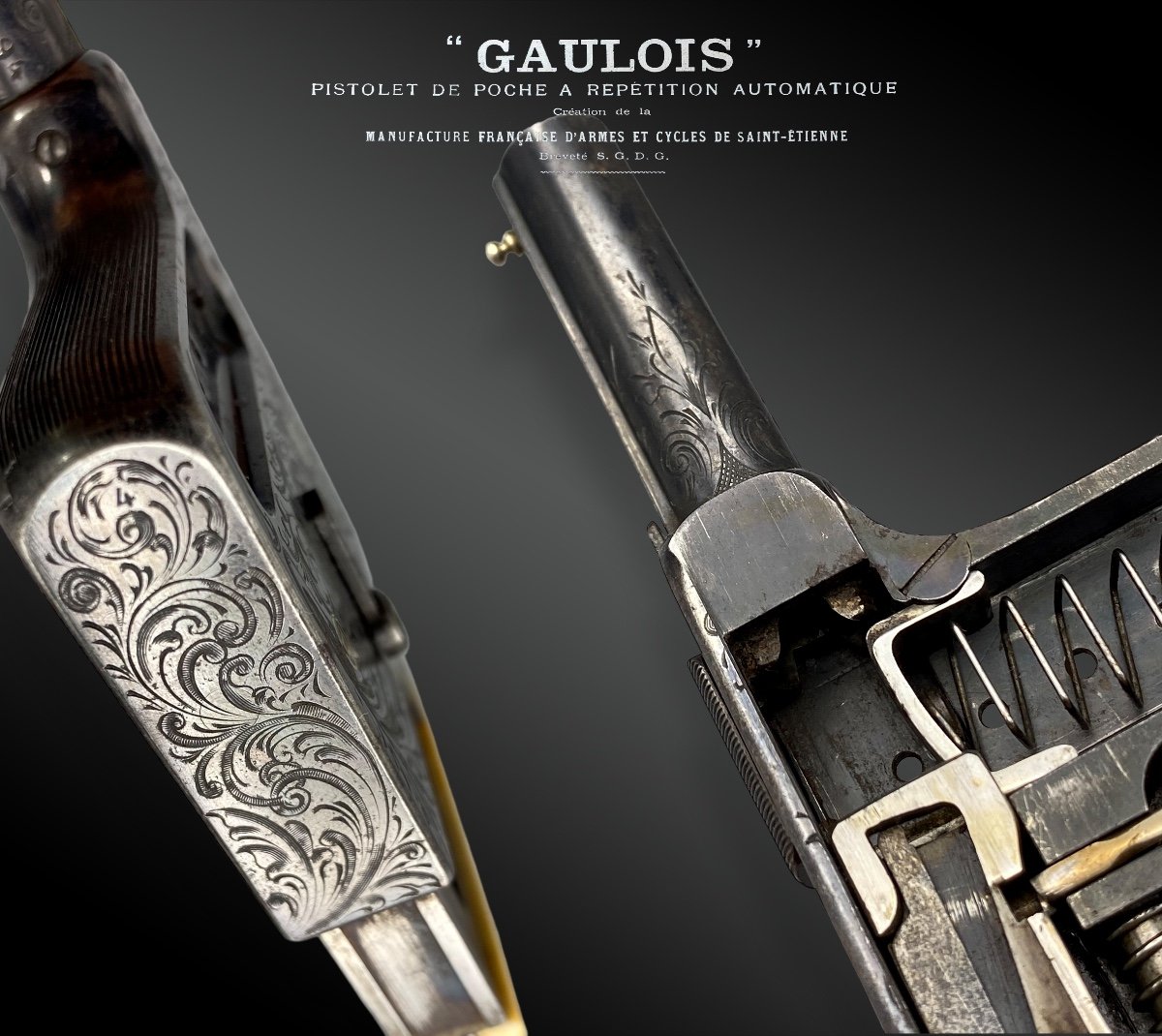 Automatic Repeater Pistol “gaul” No. 4, With Fauve Leather Case France 19th Century-photo-3