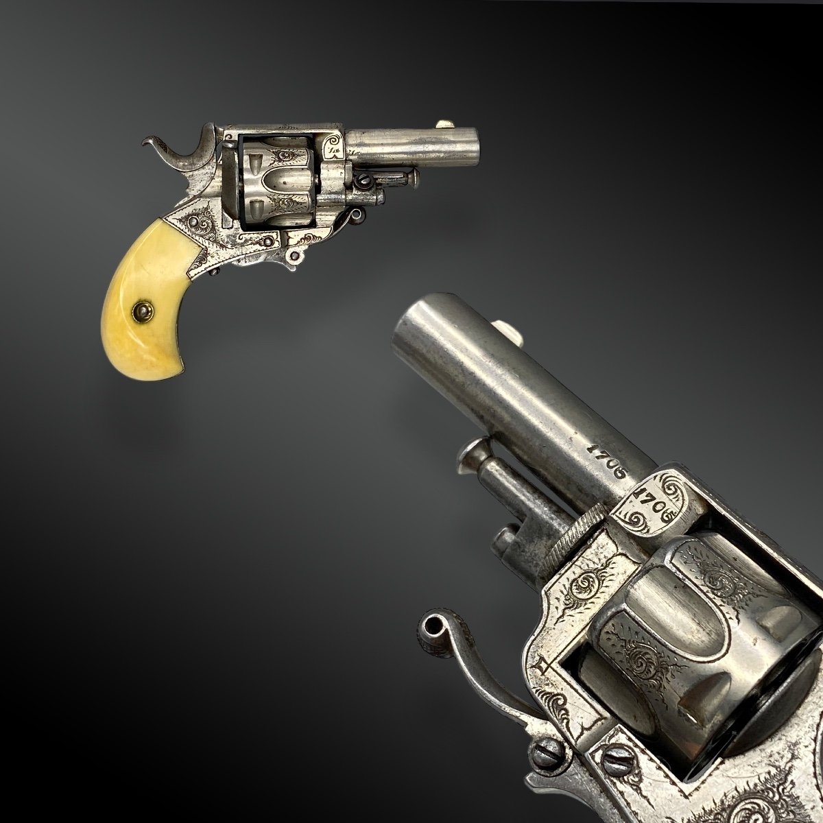 The Baby Revolver, Cal.22 Cal. Luxury Finish, With Case. Belgium 19th Century-photo-3