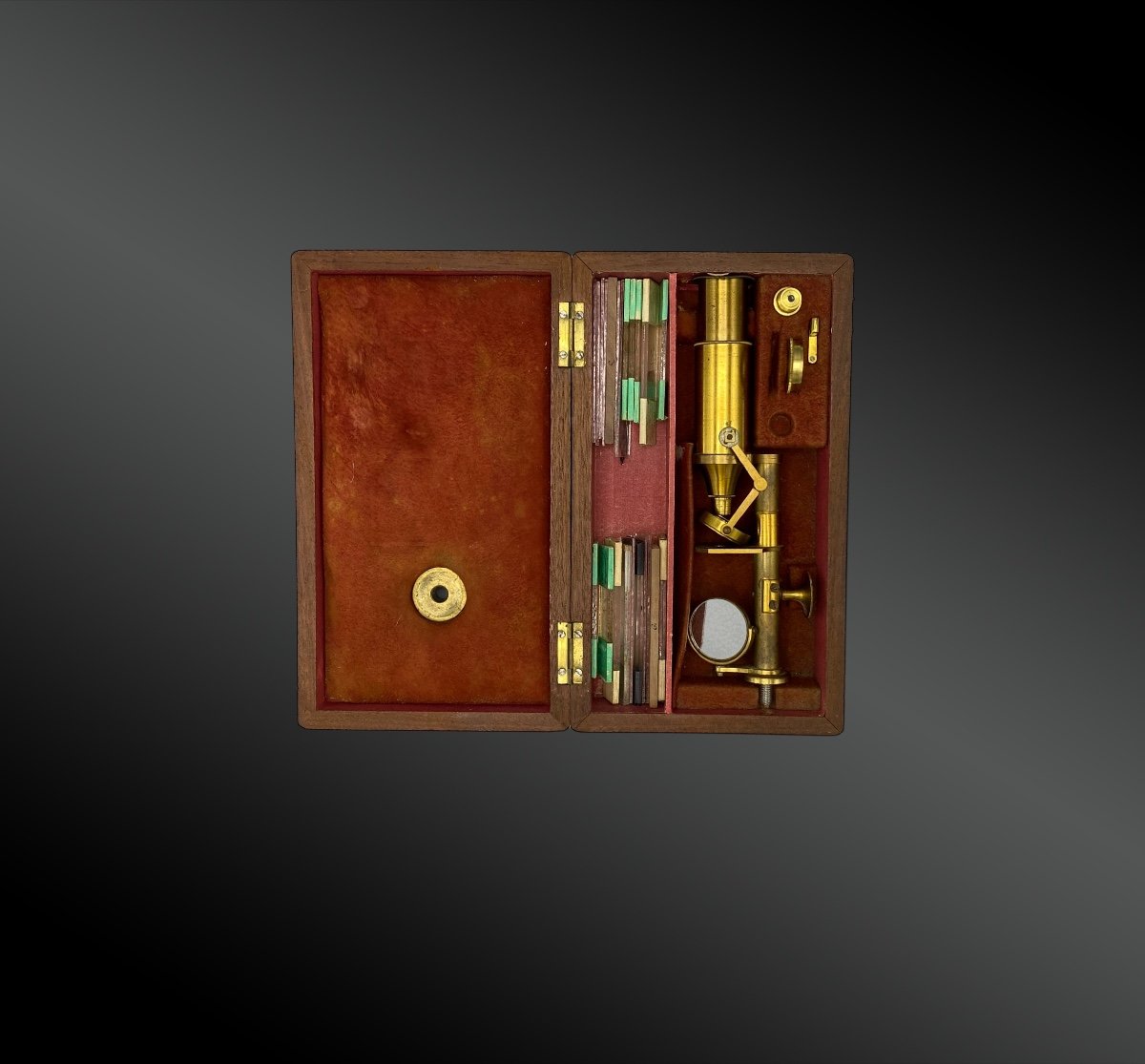 Microscope Achromatique De Voyage, En Coffret Support. France Vers 1900.-photo-2