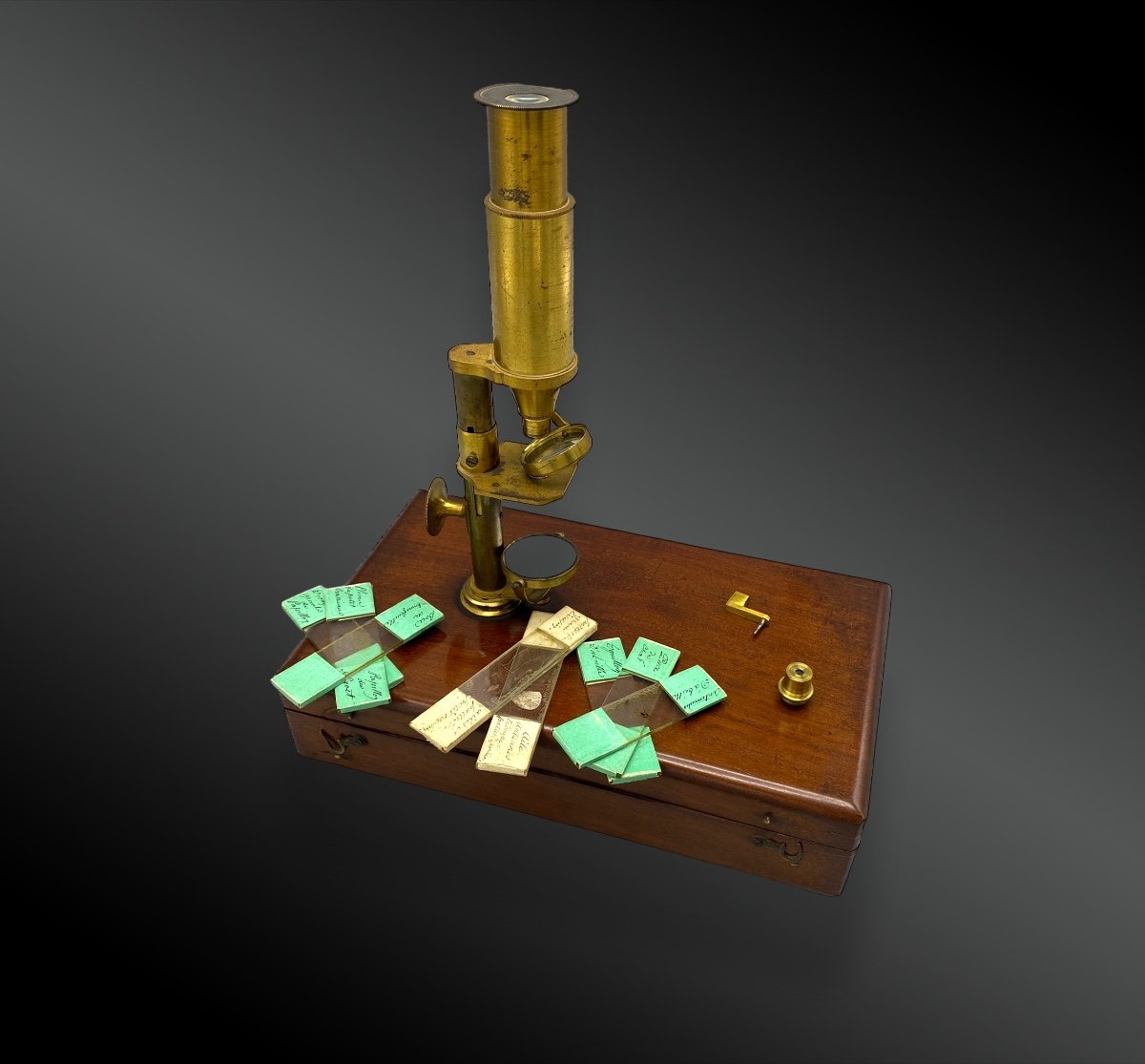 Microscope Achromatique De Voyage, En Coffret Support. France Vers 1900.