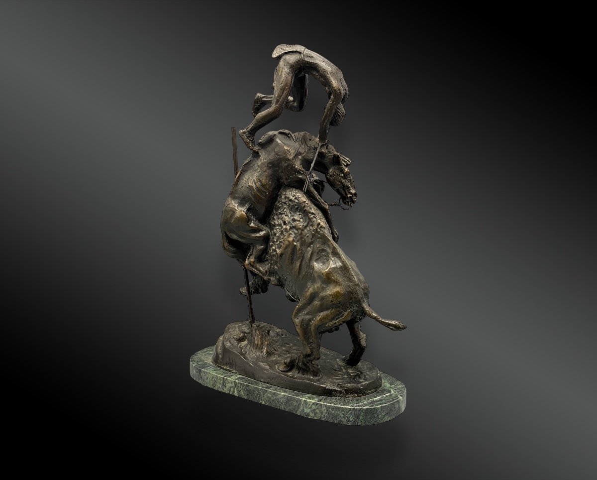 The Buffalo Race; Bronze Sculpture Signed Frederic Remington. United States 20th Century-photo-2