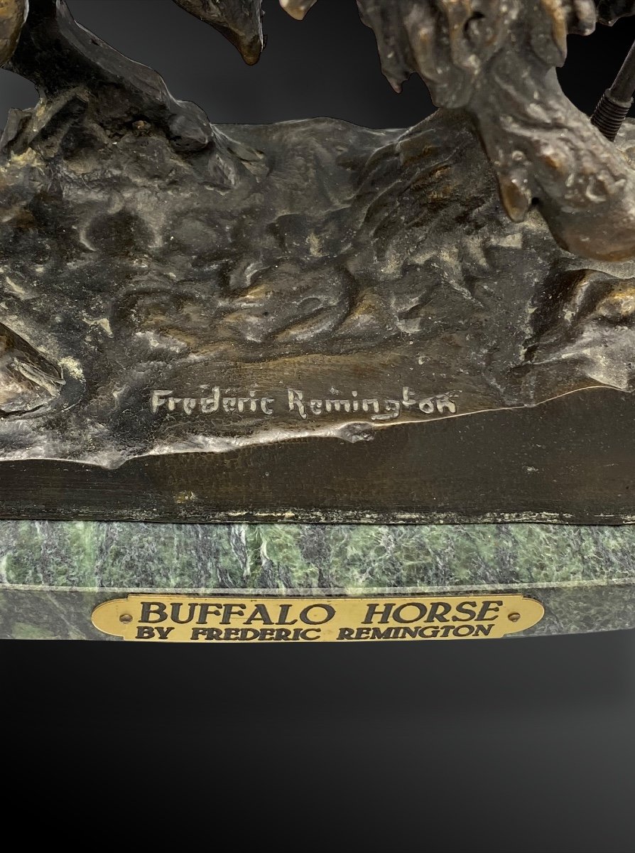 The Buffalo Race; Bronze Sculpture Signed Frederic Remington. United States 20th Century-photo-3