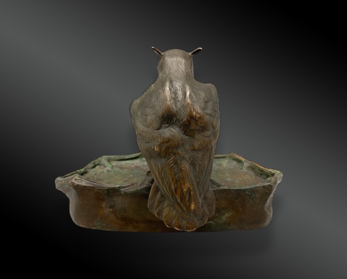 Paul Jouve (1878-1973) Inkwell With Owl - Bronze-photo-1