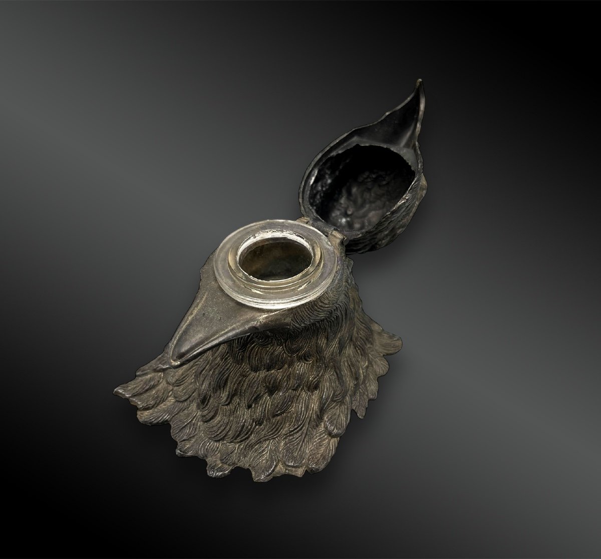 Eagle Head Desk Inkwell - Circa 1900-photo-4