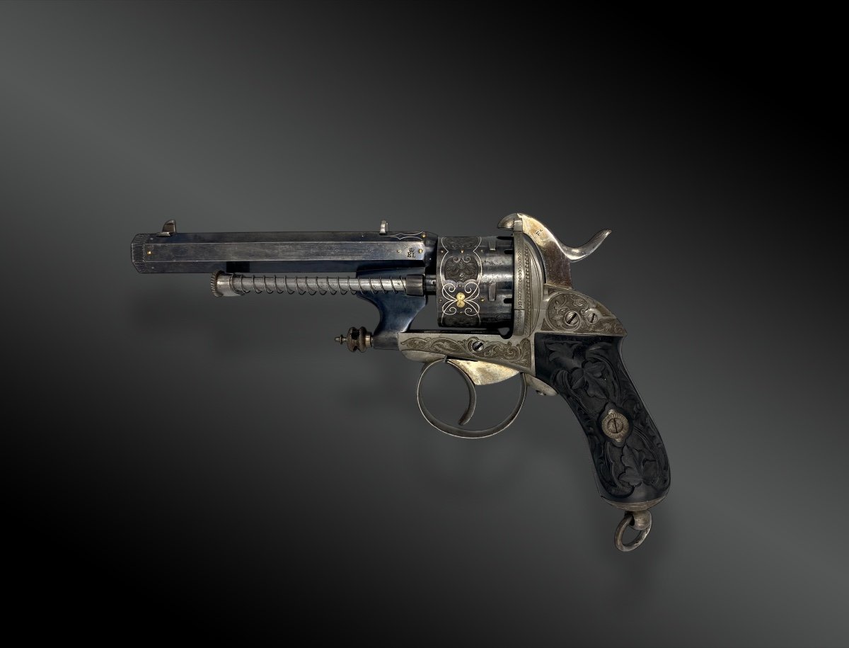 Coffret Nécessaire Avec Un Luxueux Revolver à Broche Chamelot Delvigne. France XIXème Siècle-photo-2