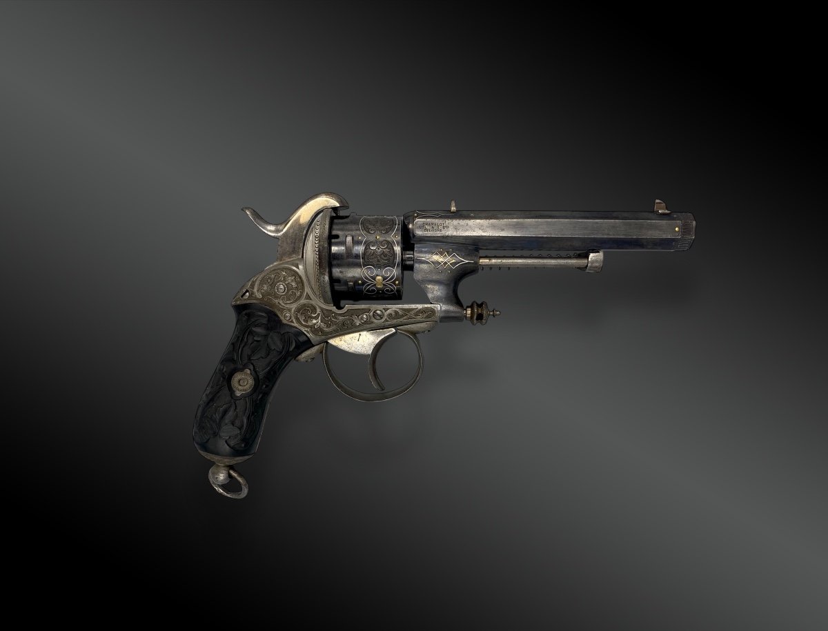 Coffret Nécessaire Avec Un Luxueux Revolver à Broche Chamelot Delvigne. France XIXème Siècle-photo-3