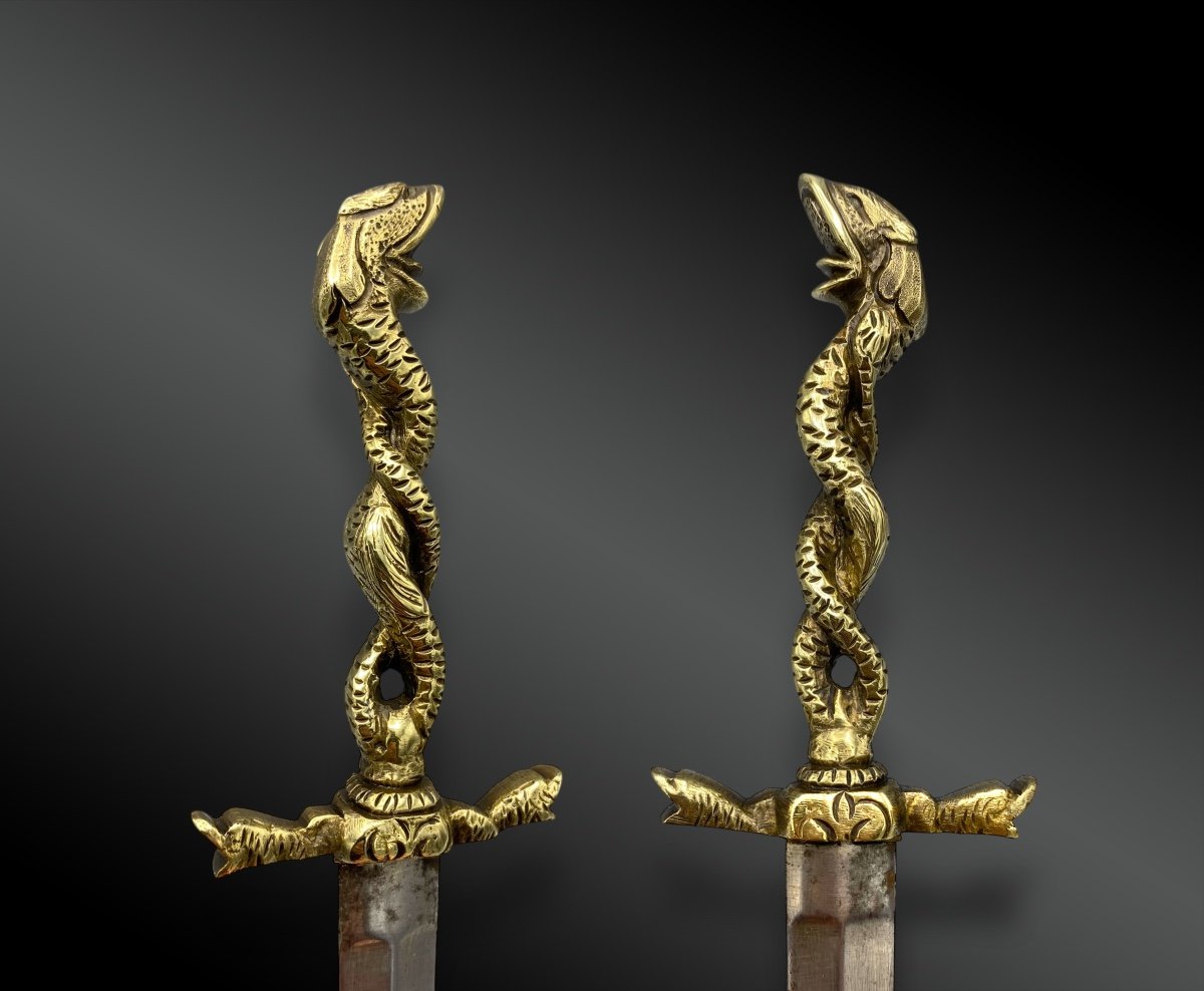 Romantic Dagger With Sheath Representing A Sea Serpent France 19th Century-photo-2