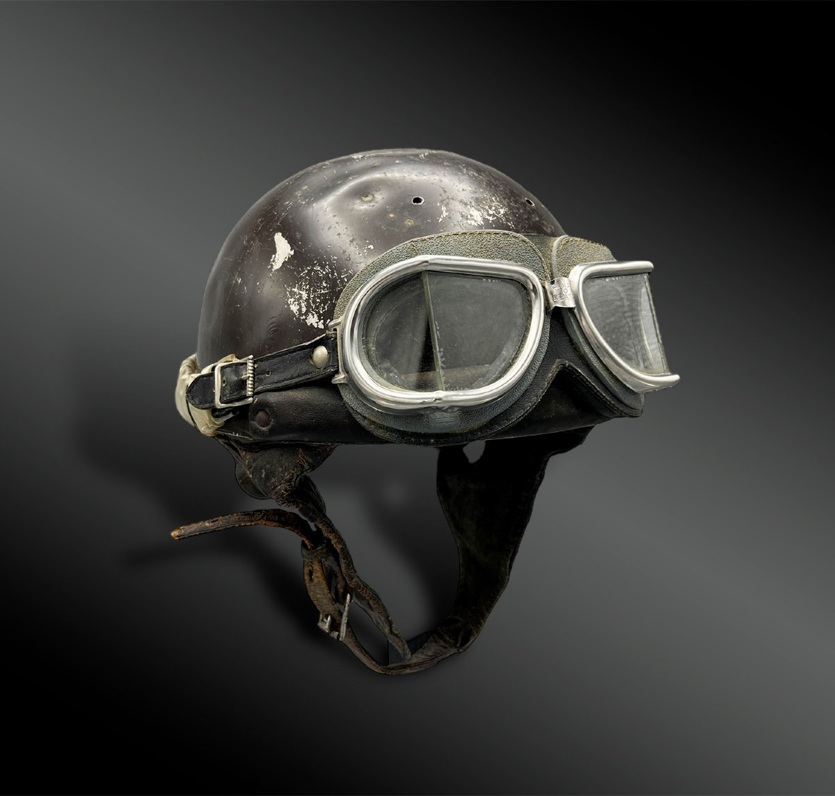 Casque Geno Paris De Pilote De Moto Avec Lunettes - France - Première Moitié Du XXème Siècle-photo-3