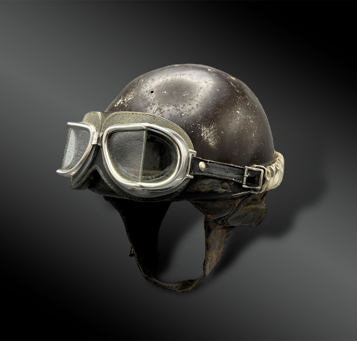 Casque Geno Paris De Pilote De Moto Avec Lunettes - France - Première Moitié Du XXème Siècle