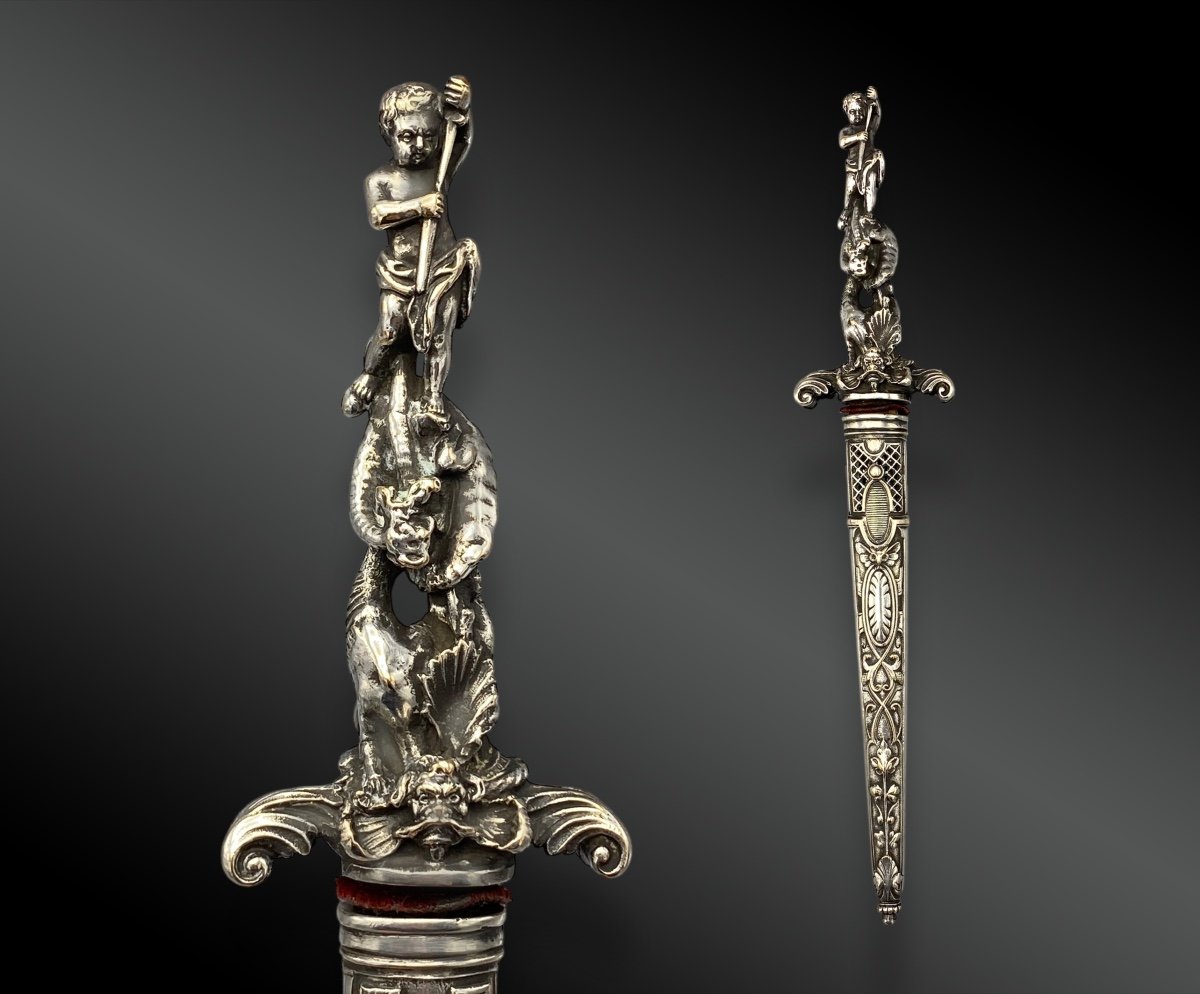 Romantic Dagger Depicting Saint Michael Slaying The Dragon 19th Century European Work 