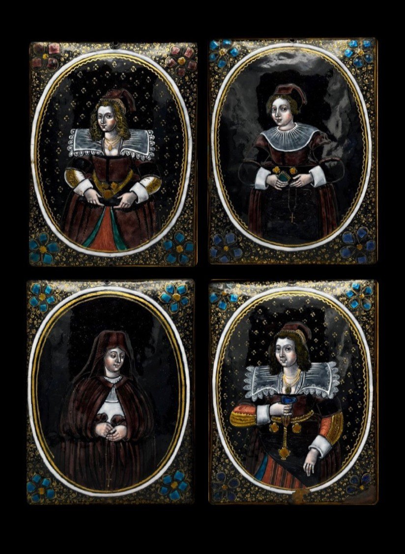 Four Plates Depicting Four Portraits Of Women - Workshop Of Leonardo II Limosin - France