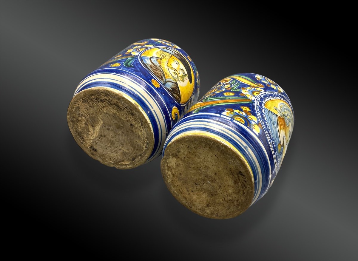 Pair Of Pharmacy Jars Or Albarello Gerace, Calabria Region, Italy 17th Century-photo-4