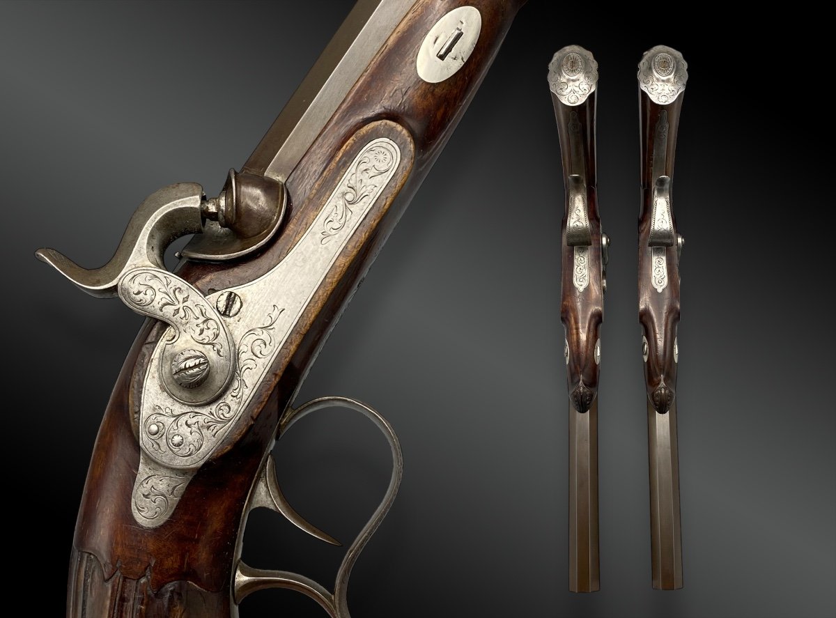 Necessary Box Containing A Pair Of Pistols Finished By Francis Marquis In Paris France -photo-2