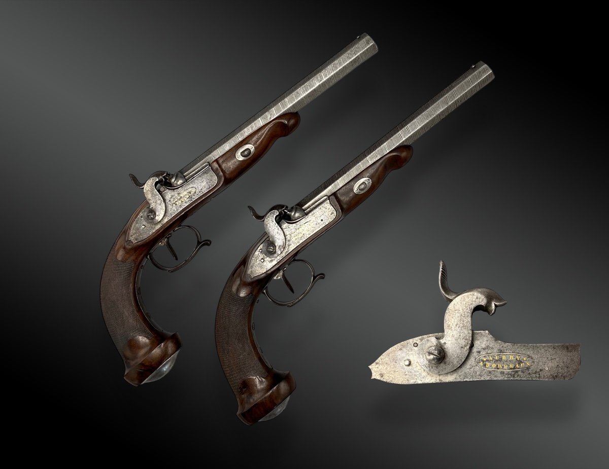 Pair Of Percussion Pistols Signed Aubry In Bordeaux France – Circa 1840