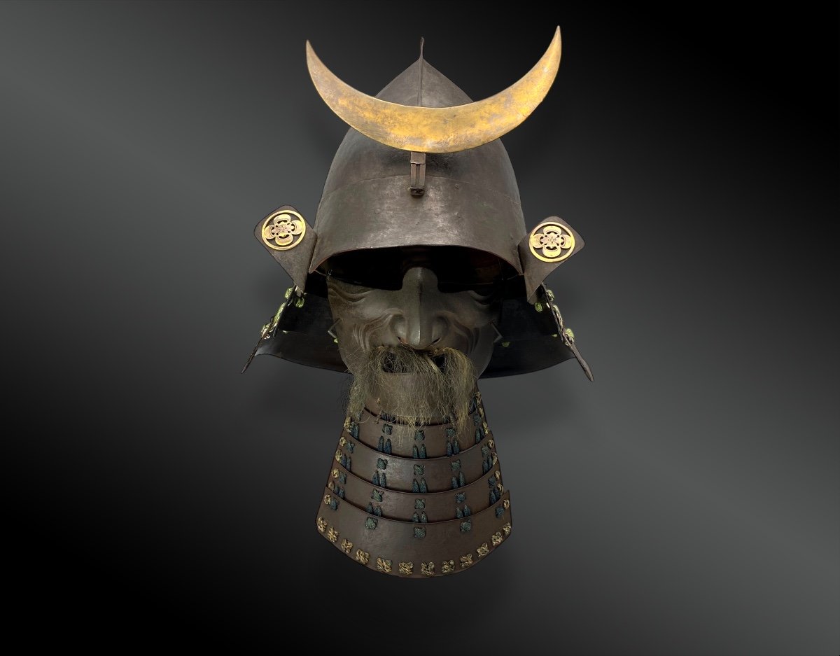 War Helmet Set Called Kabuto With Mempo And Maedaté Moon Type Eboshi Japan Edo Era