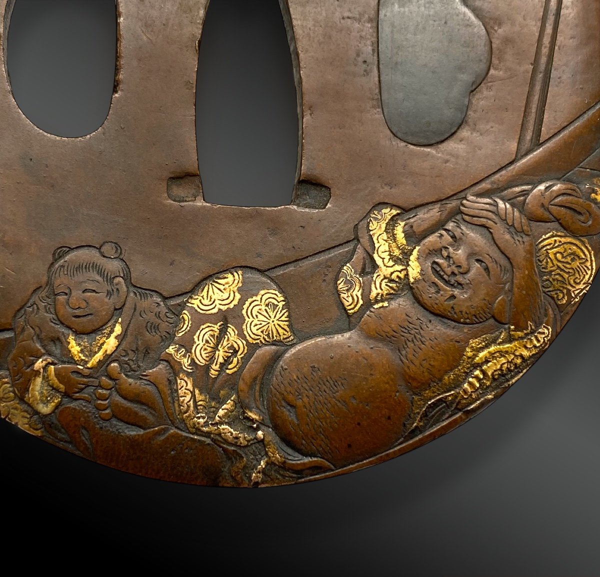 Tsuba En Sentoku, à Deux Personnages ; Signé - Japon – Période Edo (1606 – 1868)-photo-4