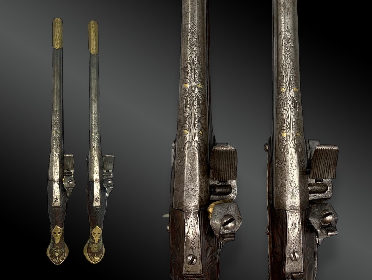 Pair Of Flintlock Pistols For The Oriental Market, European Work, 19th Century -photo-3