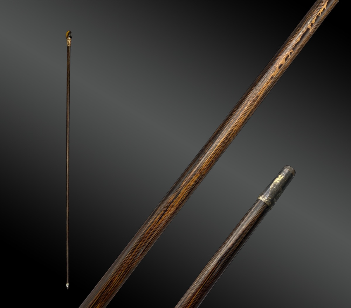 Cane With Olive Handle In Stone Known As "tiger's Eye"-photo-2