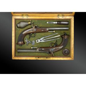 Box With A Pair Of Model 1833 Officer Pistols. Shooting Prize. Copy Of Cottaz.
