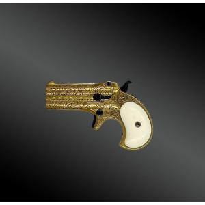 Remington Over And Under Engraved Pistol; Model No. 3. Gold Finish.