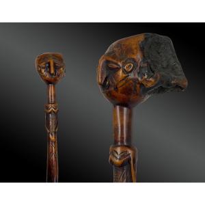 Cane With A Carved Handle Of A Female Character East Africa; Tanzania