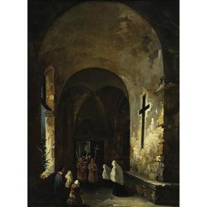 Charles Marie Bouton (1781-1853) - Procession In A Cloister