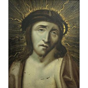 Italian School From The 19th Century - Portrait Of Christ With The Crown Of Thorns