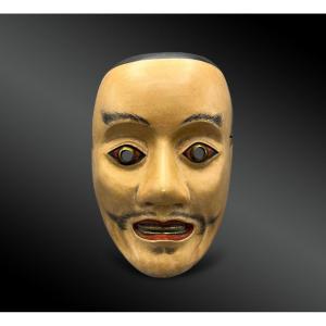 MASQUE Mikazuki du THÉÂTRE Nō Signé à l’intérieur - Japon - Période Meiji (1868-1945)