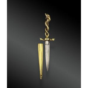 Romantic Dagger With Sheath Representing A Sea Serpent France 19th Century