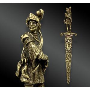 Important Romantic Dagger With Scabbard. Knight's Handle France 19th Century