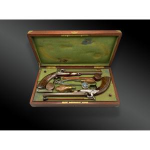 Necessary Box Containing A Pair Of Pistols Finished By Francis Marquis In Paris France 