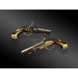 Pair Of Flintlock Pistols, Miquelet Locks, Signed Vanet Spain – 18th Century