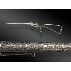 Revolver Carabine Lefaucheux Gravé Par Caron Aqer. De L’empereur. France, XIXème Siècle 