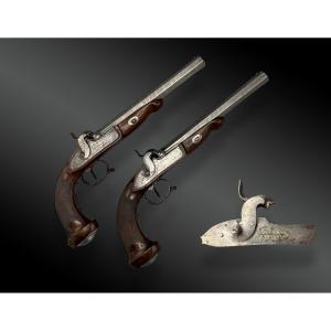 Pair Of Percussion Pistols Signed Aubry In Bordeaux France – Circa 1840