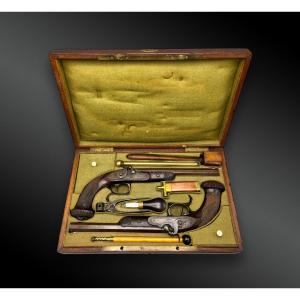 Box Containing A Pair Of Pistols Finished By Le Page In Paris - France - 19th Century.