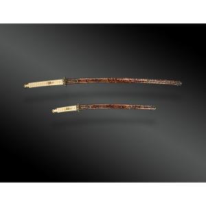 Daisho : Katana Et Wakisashi Signés, Avec Koshirae Soriomono Japon, Période Edo (1603-1868)