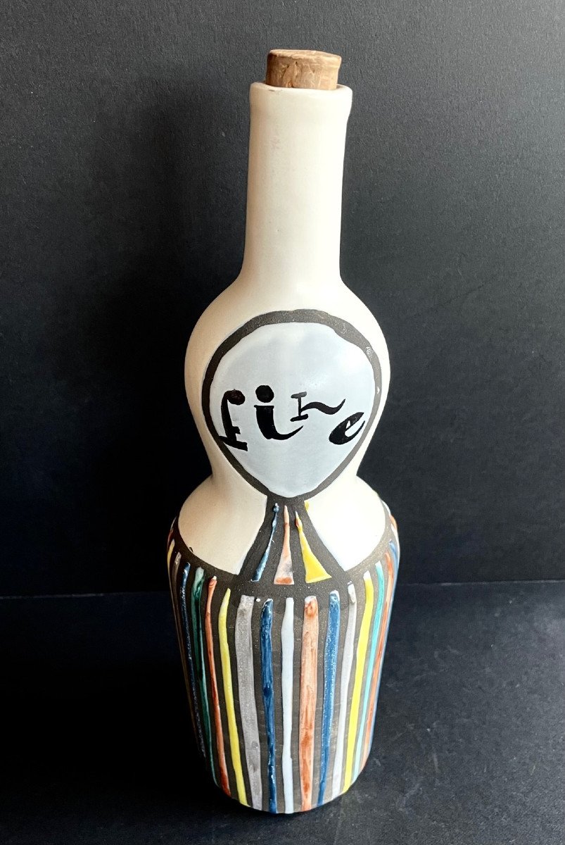 “fine” Earthenware Bottle Roger Capron Vallauris