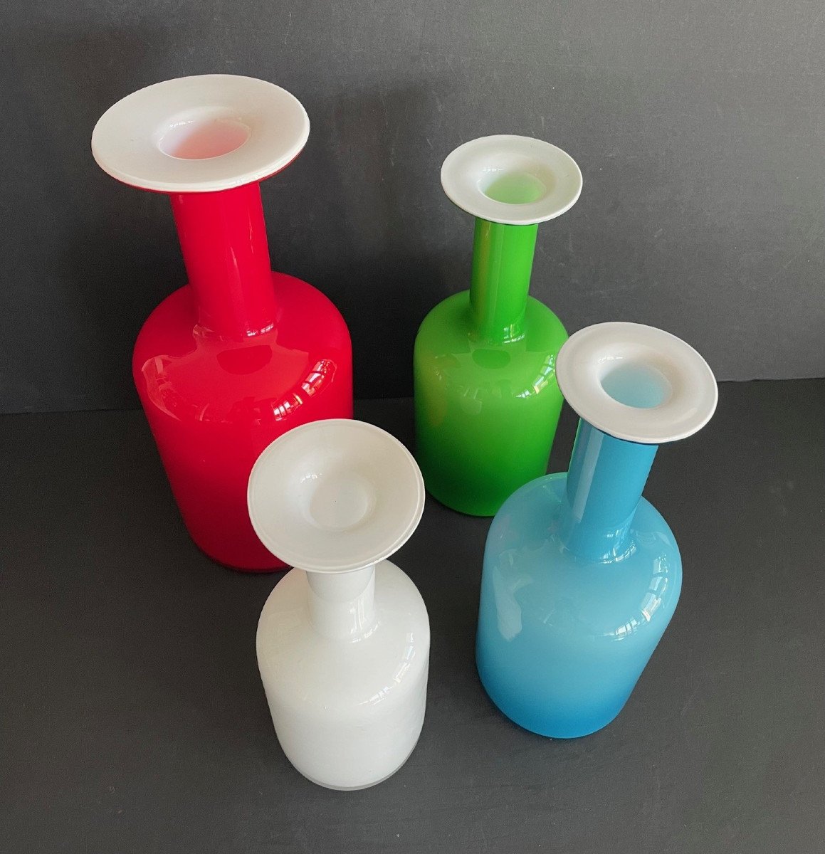 Holmegaard Otto Brauer & Per Lutken collection de 4 vases bouteilles en verre-photo-2