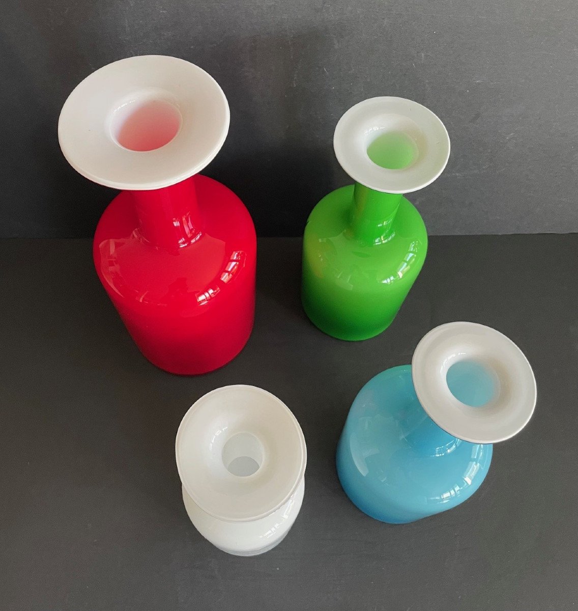 Holmegaard Otto Brauer & Per Lutken collection de 4 vases bouteilles en verre-photo-3