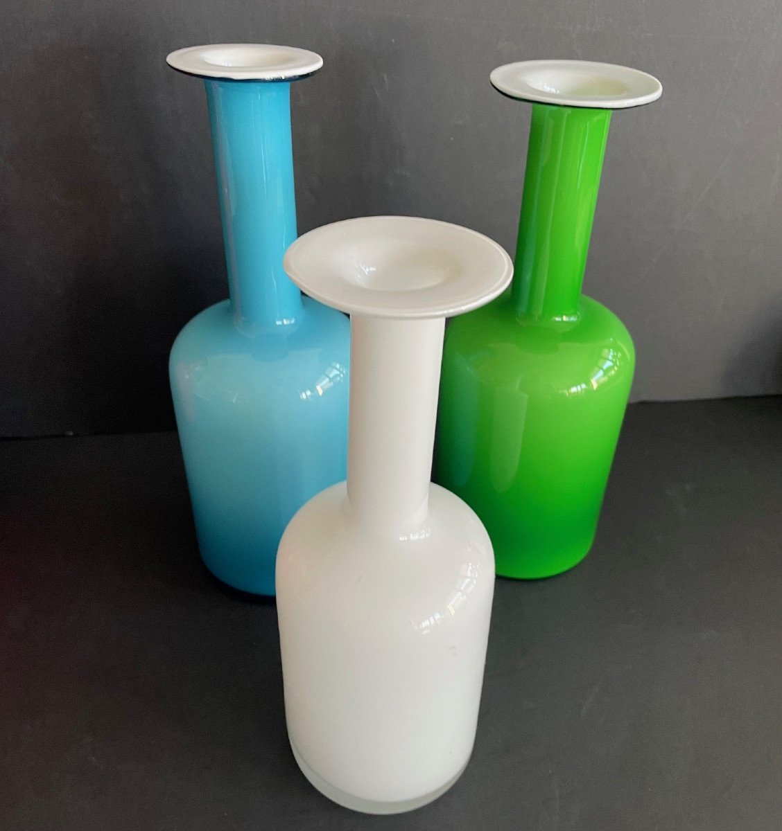 Holmegaard Otto Brauer & Per Lutken collection de 4 vases bouteilles en verre-photo-2