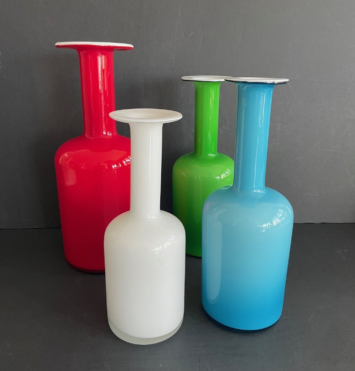 Holmegaard Otto Brauer & Per Lutken collection de 4 vases bouteilles en verre